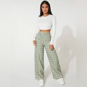 Plaid Print Wide Leg Pants 💚